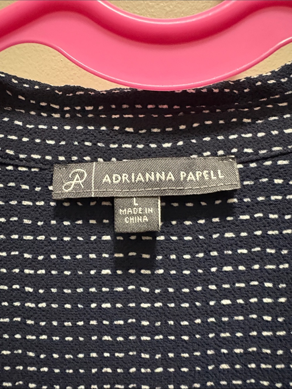 Adrianna Papell Navy Top with White Dash Pattern - Picture 2 of 7
